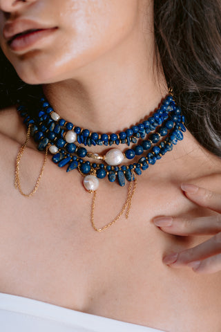 Lapis Rebellion | Five-Layer Lapis Lazuli & Freshwater Pearl Statement Necklace