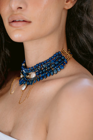 Lapis Rebellion | Five-Layer Lapis Lazuli & Freshwater Pearl Statement Necklace