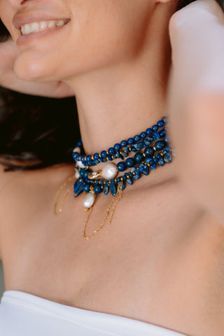 Lapis Rebellion | Five-Layer Lapis Lazuli & Freshwater Pearl Statement Necklace