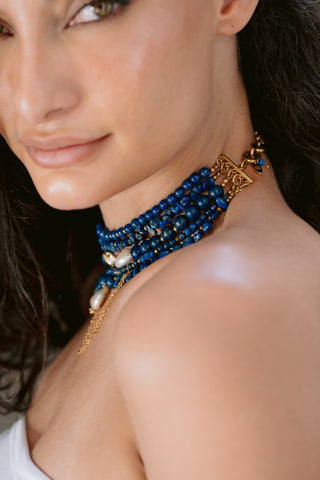 Lapis Rebellion | Five-Layer Lapis Lazuli & Freshwater Pearl Statement Necklace