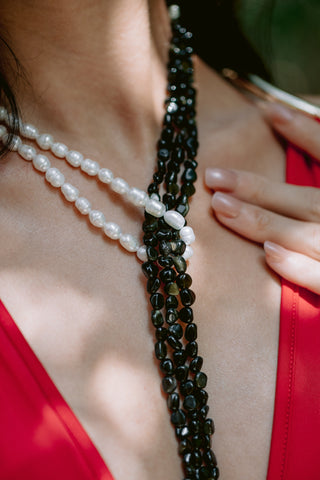 Modern Contrast | Black Obsidian & Freshwater Pearl Necklace