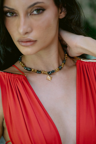 Golden Star | Gold & Grey Hematite Necklace