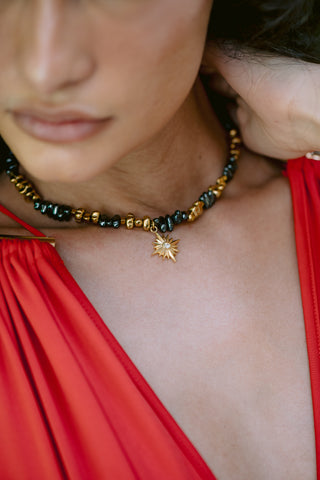 Golden Star | Gold & Grey Hematite Necklace