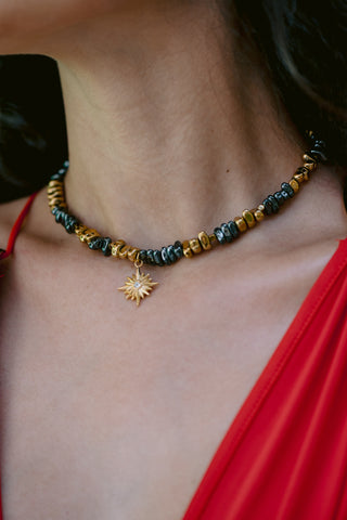 Golden Star | Gold & Grey Hematite Necklace