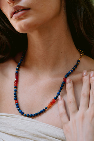 Nile at Sunset | Lapis Lazuli & Carnelian Gemstone Necklace