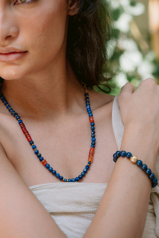 Nile at Sunset | Lapis Lazuli & Carnelian Gemstone Necklace